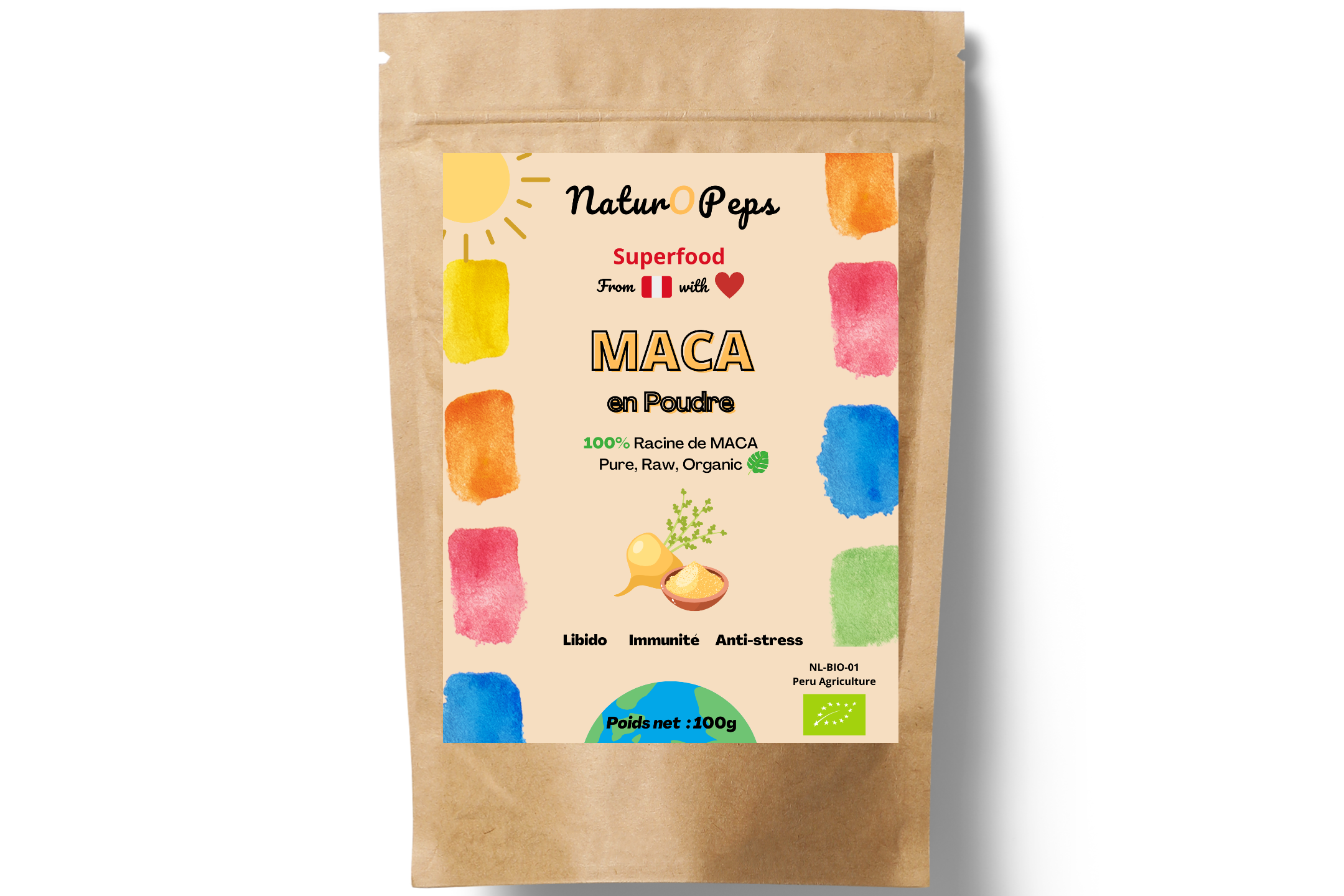 MACA 100% BIO NaturOPeps en poudre - 100g (100 doses) - Tonus & Vitalité