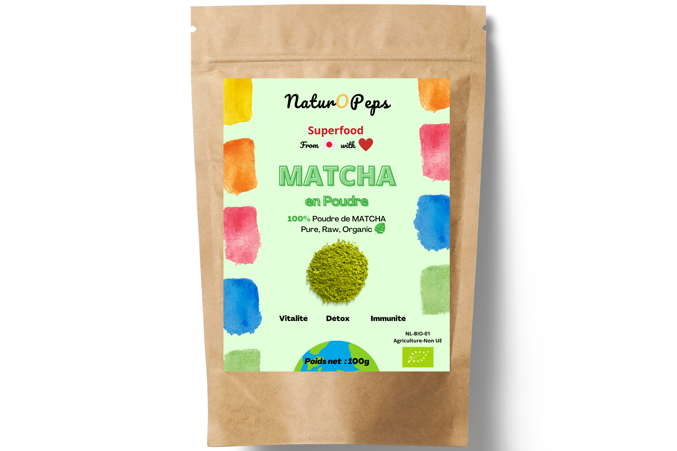 Thé MATCHA 100% BIO origine Japon super food en poudre - 100g (100 doses)- Immunité & Détox